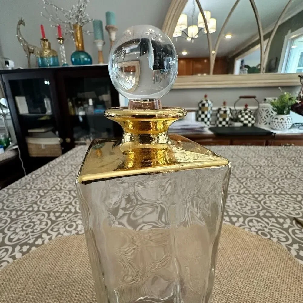 Mette Ditmer‎ Denmark Glass and Gold trim Decanter Carafe 10” With Cover Vintage